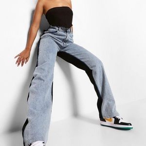 COLOR BLOCK ACID WASH BOYFRIEND JEANS